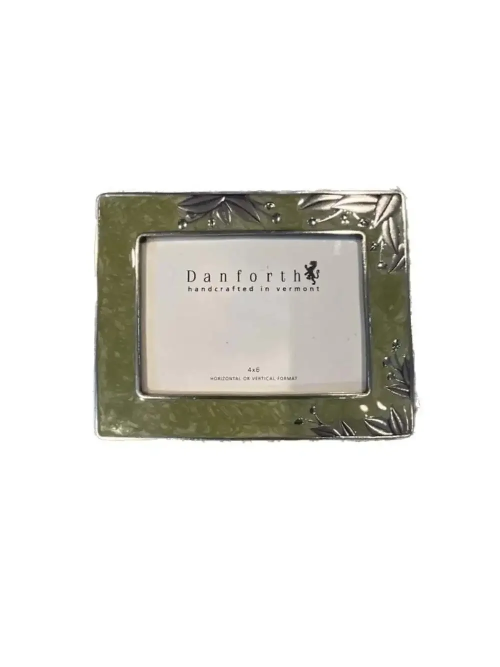Danforth Pewter Handcrafted Green Enamel Floral 4x6 Picture Frame